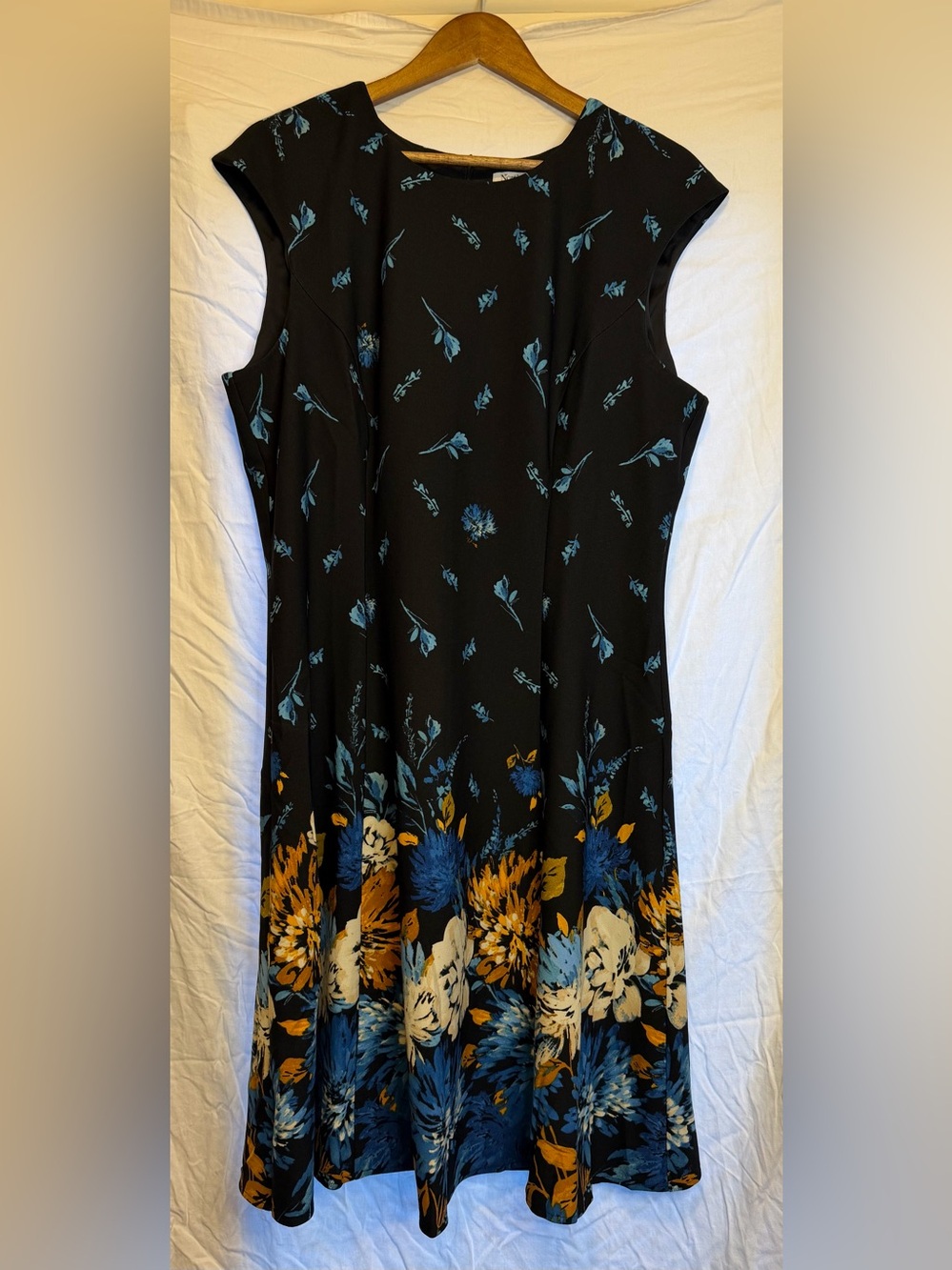 NorthStyle Black Sleeveless Dress with Blue & Yellow Floral Print